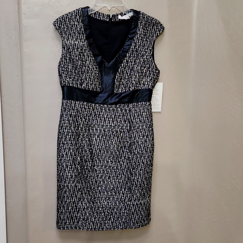 Black Leather and Gold Weave Dress